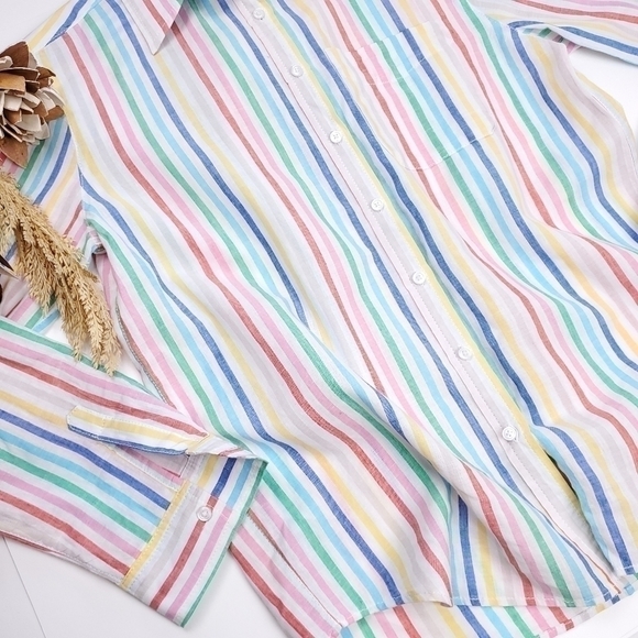 New Lands' End White Striped Cotton Linen Top S - Picture 13 of 16